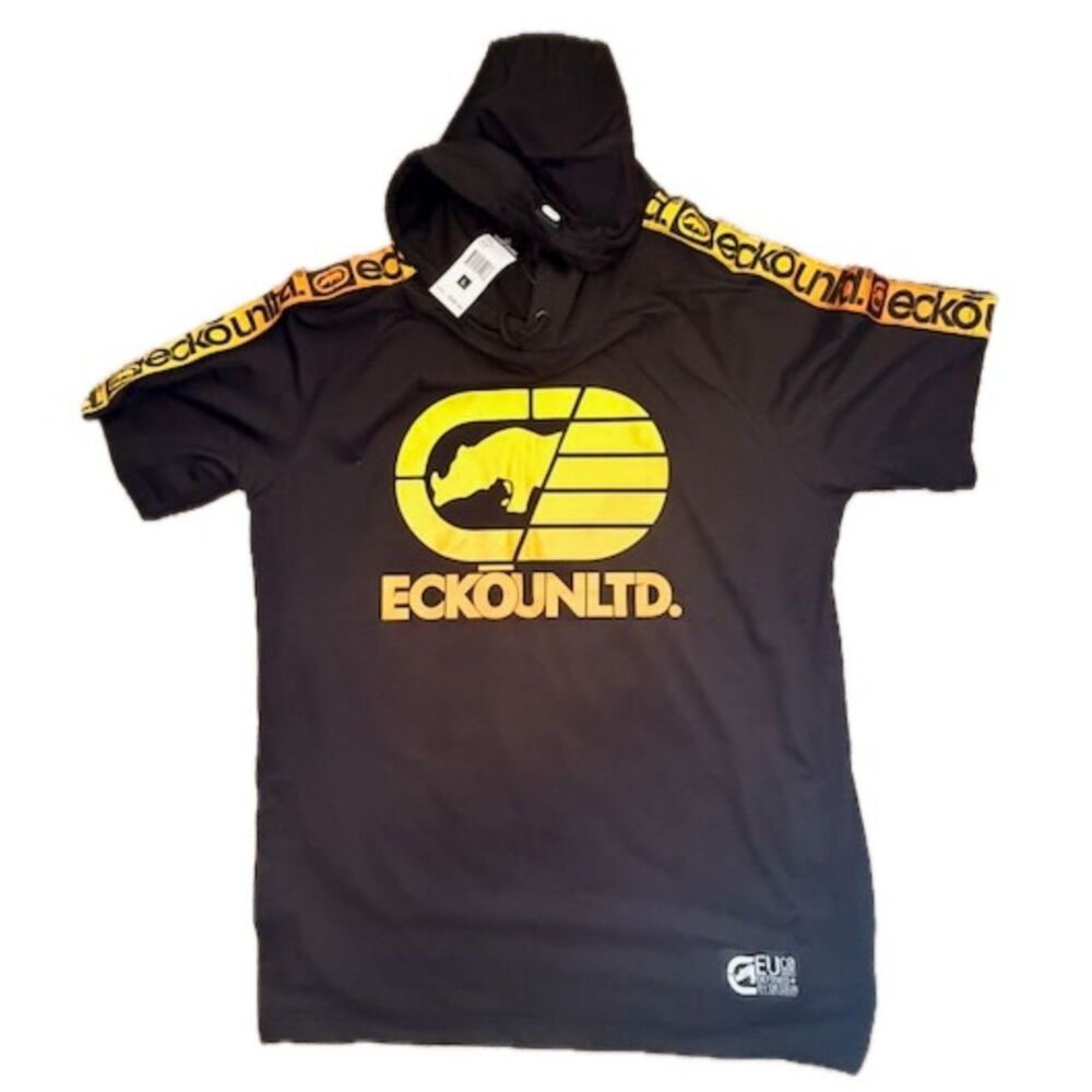 Ecko Unltd Hoodie Shirt L Black Sunset Logo Short Sleeve NWT